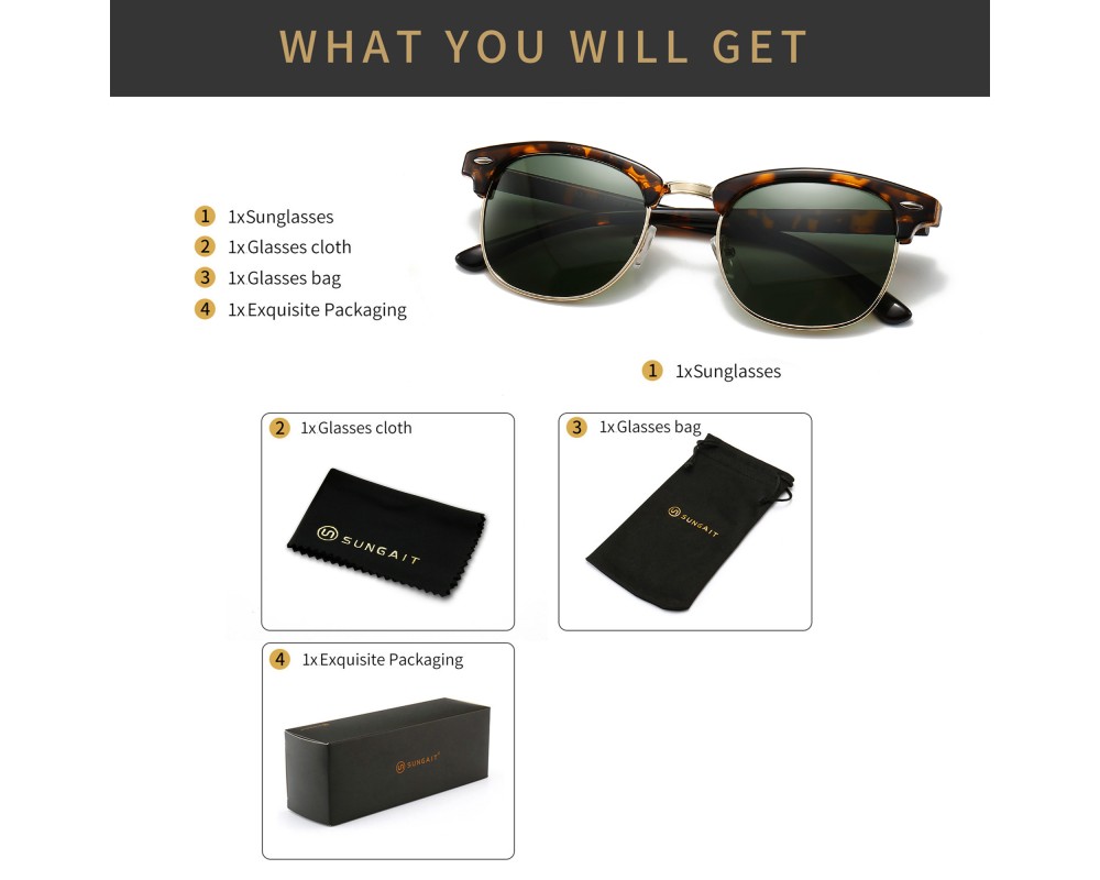 SUNGAIT Retro Sonnenbrille Polarisiert - Halbrandlos Rund Für Männer & Frauen