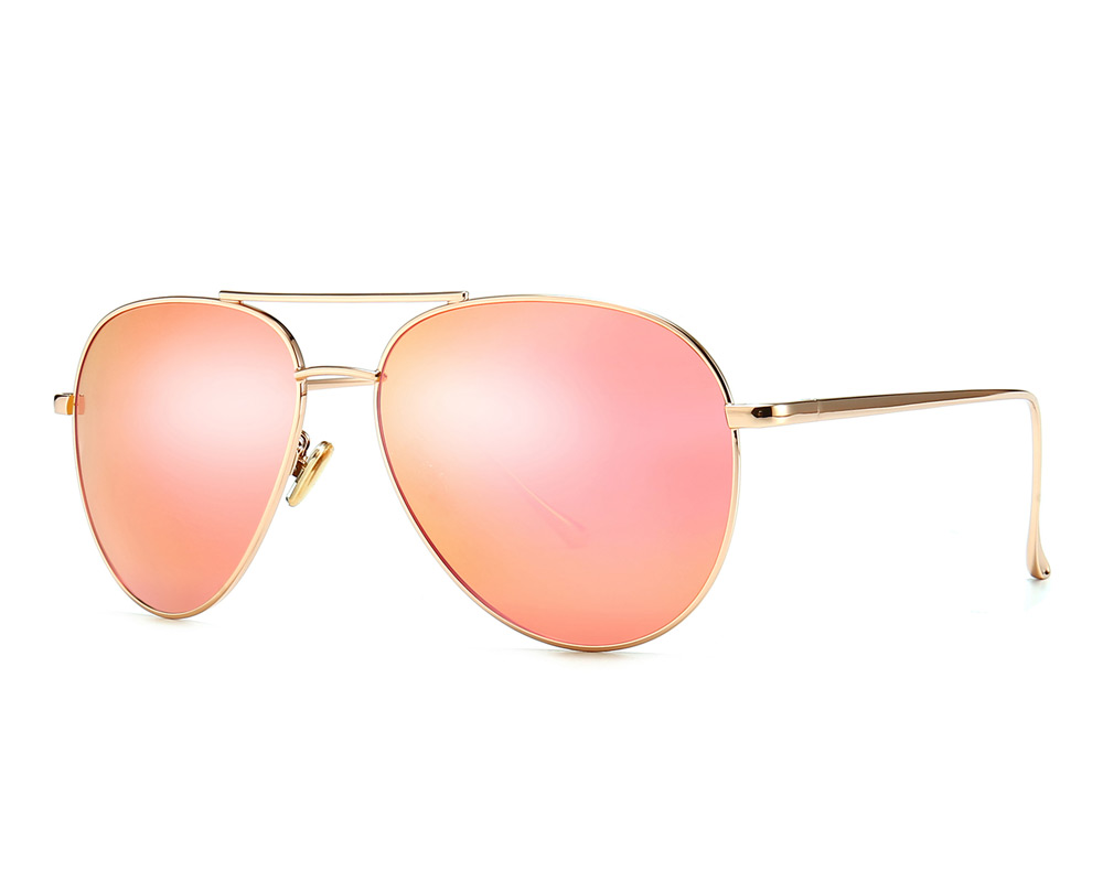 SUNGAIT Women's Lightweight Small Aviator Sunglasses - Mirrored Polarized  Lens Small Pink Mirror Lens/Light-gold Frame